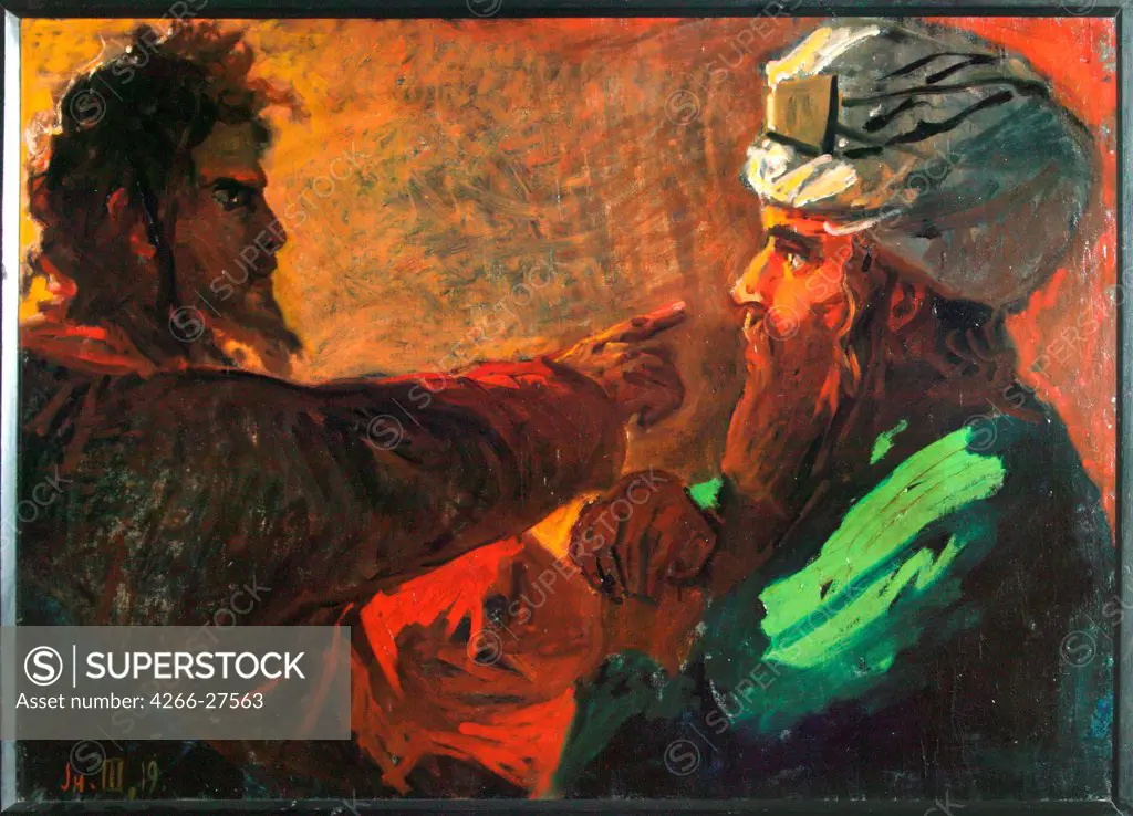Christ and Nicodemus (Study) by Ge, Nikolai Nikolayevich (1831-1894) / State Tretyakov Gallery, Moscow / Russian Painting of 19th cen. / 1889 / Russia / Oil on canvas / Bible / 70,2x97,3