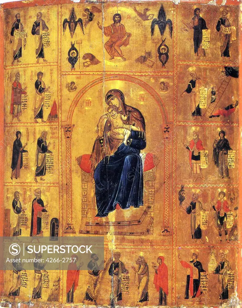 Byzantine icon with Virgin Mary and Jesus Christ by unknown painter, tempera on panel, 12th century, Egypt, Mount Synai, Saint Catherine's Monastery, 48, 5x41, 2