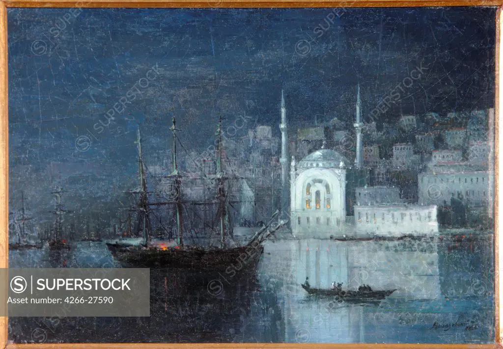 Constantinople by night by Aivazovsky, Ivan Konstantinovich (1817-1900) / Regional Art Museum, Khanty-Mansiysk / Romanticism / 1886 / Russia / Oil on canvas / Landscape / 25x37