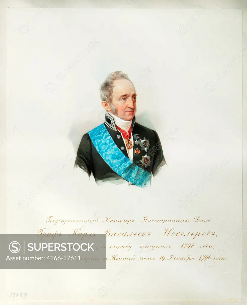 Portrait of the Chancellor of the Russian Empire Count Karl Robert Nesselrode (1780-1862) (From the Album of the Imperial Horse by Hau (Gau), Vladimir Ivanovich (1816-1895) / Institut of Russian Literature IRLI (Pushkin-House), St Petersburg / Romanticis