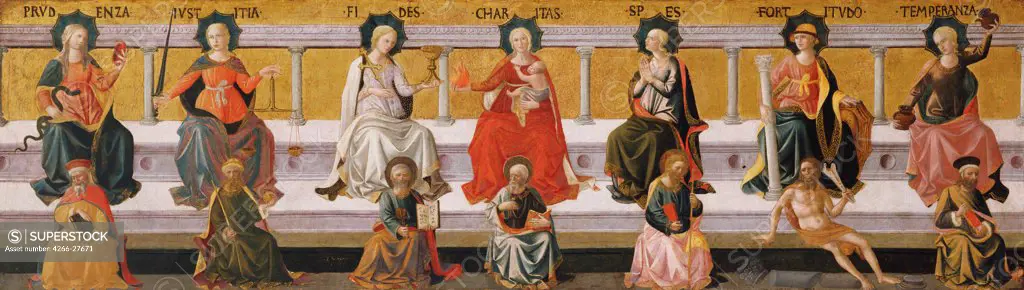 The Seven Virtues by Pesellino, Francesco di Stefano (1422-1457) / Birmingham Museum of Art, Birmingham, Alabama / Renaissance / c. 1450 / Italy, Florentine School / Tempera on panel / Mythology, Allegory and Literature / 41,6x147