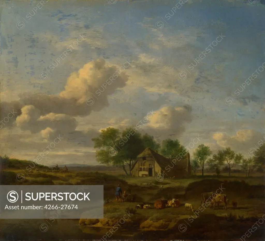 Landscape with a Farm by a Stream by Velde, Adriaen, van de (1636-1672) / National Gallery, London / Baroque / 1661 / Holland / Oil on canvas / Landscape / 32,3x35,4