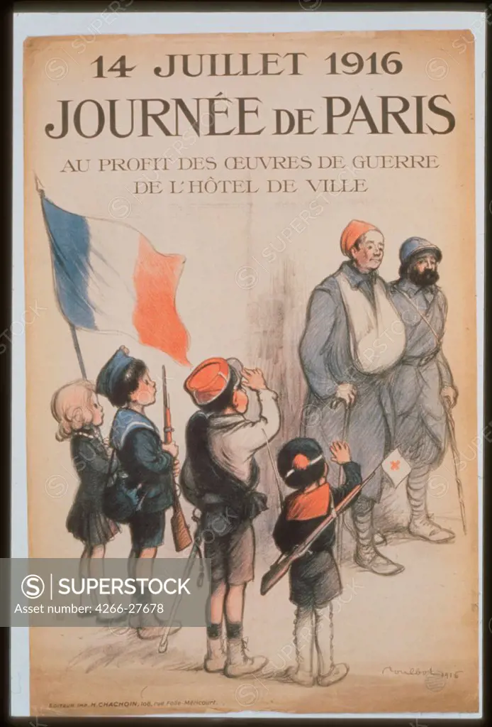 Journee de Paris. 14 Juillet 1916 by Poulbot, Francisque (1879-1946) / Private Collection / Art Nouveau / 1916 / France / Colour lithograph / History,Poster and Graphic design / 121x80