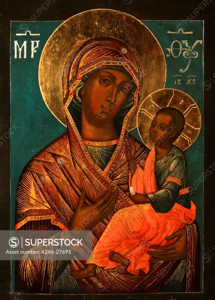 The Virgin Hodegetria by Grek, Yegor Ivanovich (active 1720s) / Private Collection / Russian icon painting / Early 18th cen. / Russia, Moscow School / Tempera on panel / Bible /