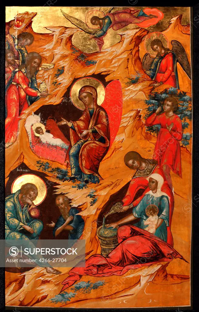 The Nativity of Christ by Russian icon   / Private Collection / Russian icon painting / 18th century / Russia / Tempera on panel / Bible /