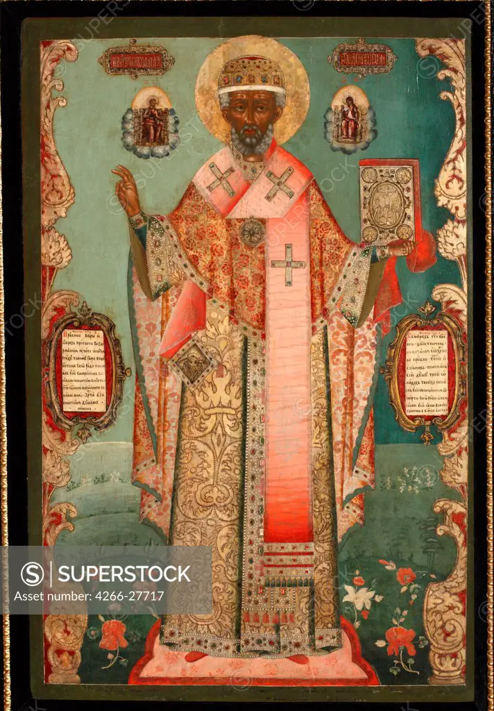 Saint Nicholas of Zaraysk by Russian icon  / Private Collection / Russian icon painting / Early 18th cen. / Russia, Moscow School / Tempera on panel / Bible /