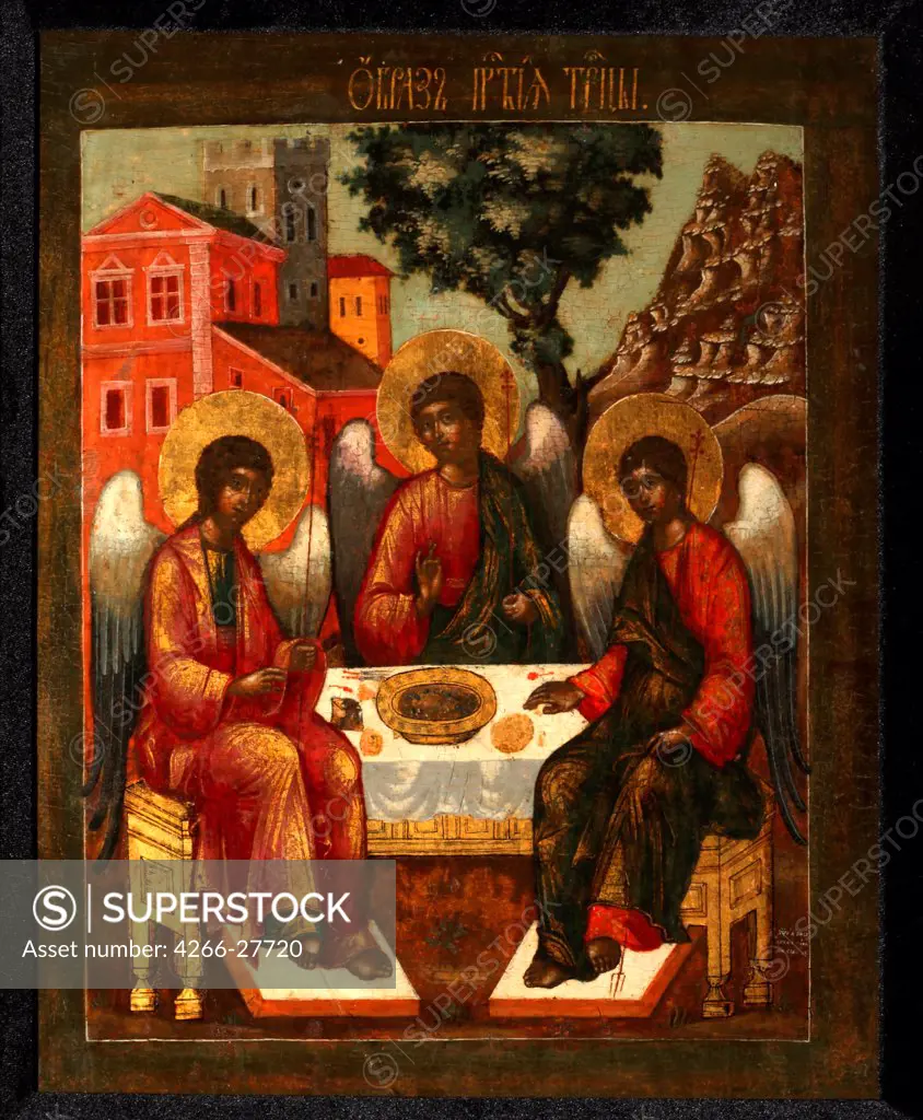 The Holy Trinity by Ulanov, Cornili (Kirill) (-1731) / Private Collection / Russian icon painting / 1721 / Russia, Moscow School / Tempera on panel / Bible /