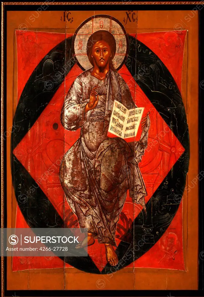 Christ in Majesty (Saviour of the World) by Russian icon   / Private Collection / Russian icon painting / 17th century / Russia, Moscow School / Tempera on panel / Bible /