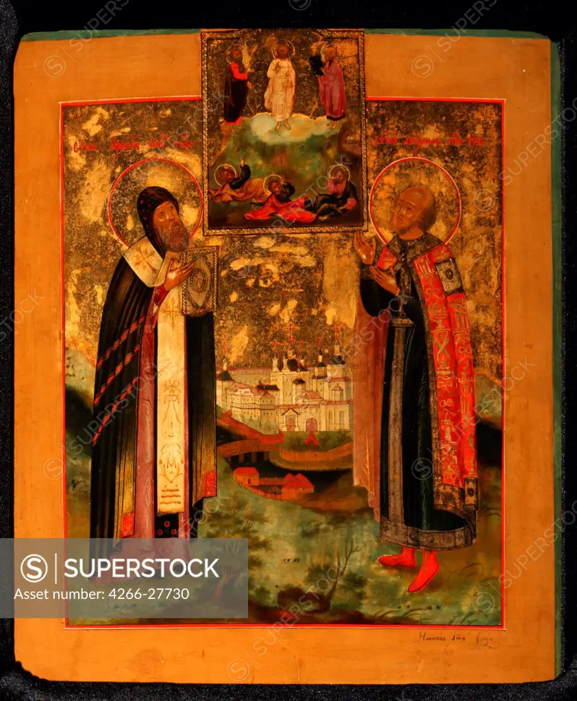 Saints Bishop Arsenius of Tver and Prince Michael of Tver by Russian icon   / Private Collection / Russian icon painting / 1802 / Russia, School of Tver / Tempera on panel / Bible /
