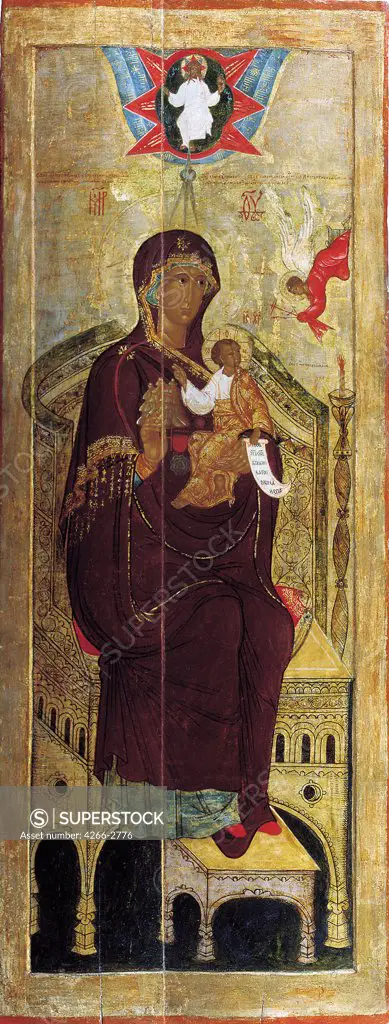 Virgin Mary holding Jesus, Russian icon, tempera on panel, 17th century, Russia, Solvychegodsk, Museum of History and Art, 143x54, 2
