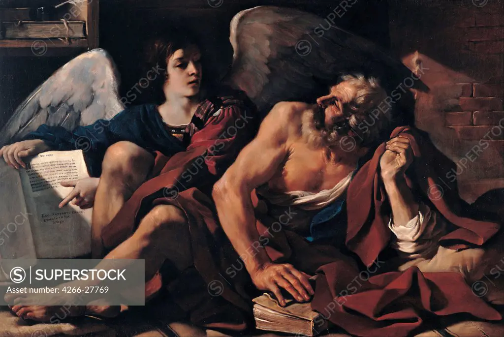 Saint Matthew and the Angel by Guercino (1591-1666) / Musei Capitolini, Rome / Baroque / 1622 / Italy, Bolognese School / Oil on canvas / Bible / 120x179