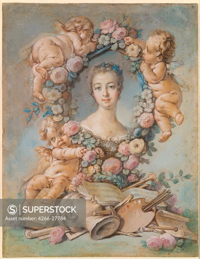 Portrait of the Marquise de Pompadour (1721-1764) by Boucher, Francois (1703-1770) / National Gallery of Victoria, Melbourne / Rococo / 1754 / France / Pastel on Bristol board / Portrait / 36,5x28,1