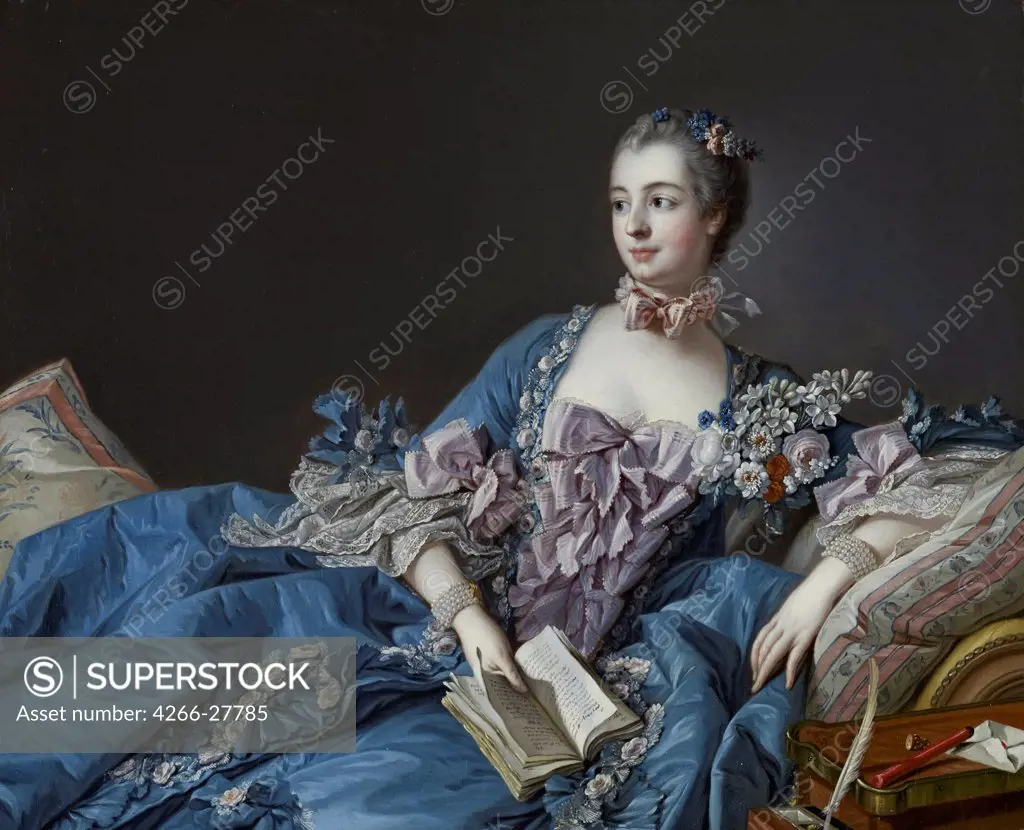 Portrait of the Marquise de Pompadour (1721-1764) by Boucher, Francois (1703-1770) / National Gallery of Scotland, Edinburgh / Rococo / ca 1758 / France / Oil on canvas / Portrait / 37,9x46,3