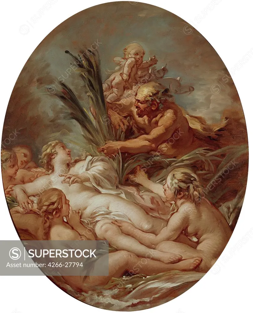 Pan and Nymph Syrinx by Boucher, Francois (1703-1770) / Museo del Prado, Madrid / Rococo / 1760-1765 / France / Oil on canvas / Mythology, Allegory and Literature / 95x79