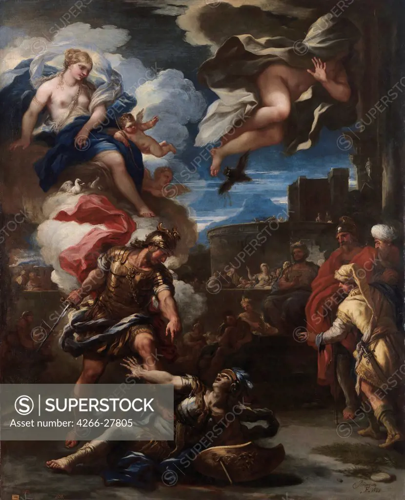 Aeneas defeats Turnus by Giordano, Luca (1632-1705) / Museo del Prado, Madrid / Baroque / 1688 / Italy, School of Neaple / Oil on canvas / Mythology, Allegory and Literature / 222x180