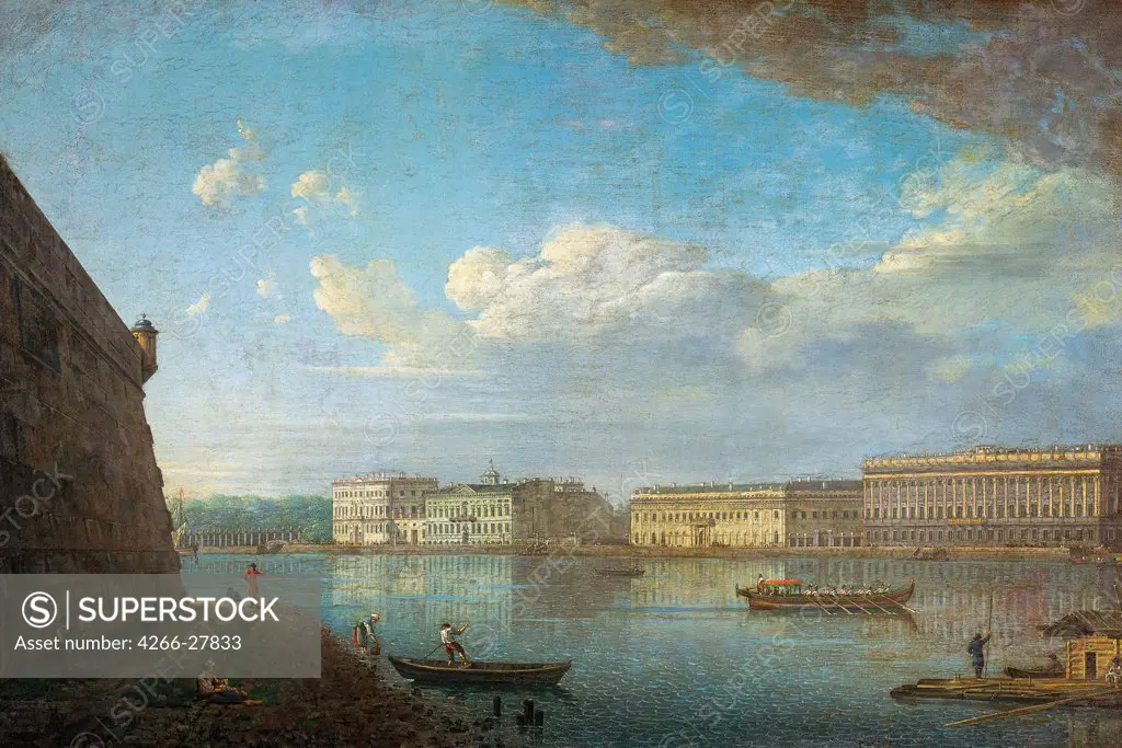 Palace Embankment as Seen from the Peter and Paul Fortress by Alexeyev, Fyodor Yakovlevich (1753-1824) / State Tretyakov Gallery, Moscow / Russian Art of 18th cen. / 1794 / Russia / Oil on canvas / Landscape / 70x108