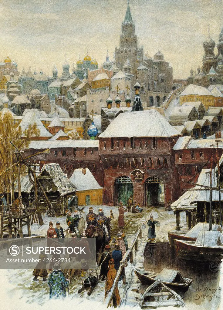 View on Kremlin by Appolinari Mikhaylovich Vasnetsov, colour lithograph, 19th century, 20th century, 1856-1933, Russia, Moscow, Museum of Moscow History and Reconstruction,