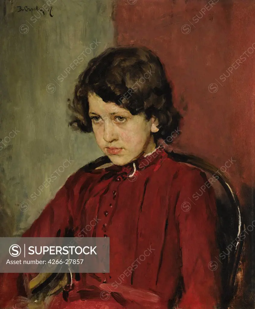 Portrait of Praskovia Anatolievna Mamontova by Serov, Valentin Alexandrovich (1865-1911) / Private Collection / Realism / 1887 / Russia / Oil on canvas / Portrait / 64,3x53,5