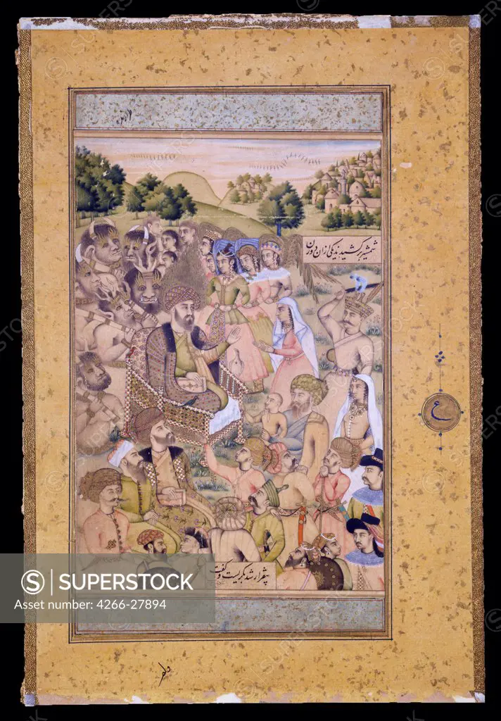 The Judgement of Solomon by Iranian master   / The David Collection / The Oriental Arts / 1664 / Iran, Isfahan School / Watercolour on paper / Bible,Mythology, Allegory and Literature / 21,6x14,9