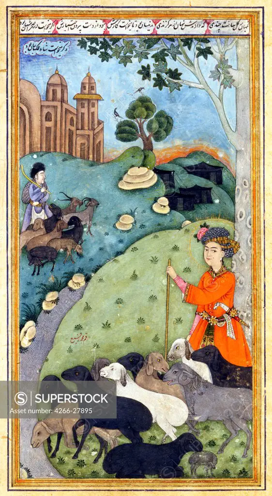Miniature from 'Yusuf and Zalikha' (Legend of Joseph and Potiphar's Wife) by Jami by Anonymous   / The David Collection / The Oriental Arts / ca 1683-1685 / Central Asia, Bukhara school / Gouache on paper / Mythology, Allegory and Literature / 15,8x8,3