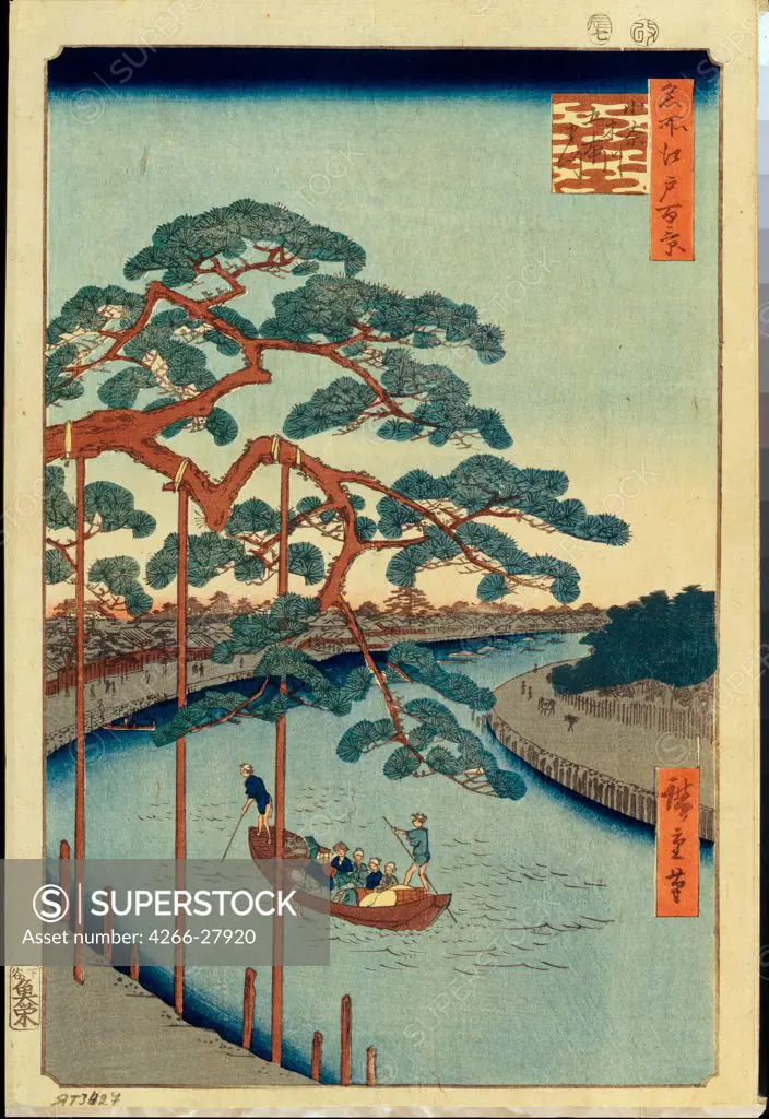 Five Pines and the Onagi Canal (One Hundred Famous Views of Edo) by Hiroshige, Utagawa (1797-1858) / State Hermitage, St. Petersburg / The Oriental Arts / 1856-1858 / Japan / Colour woodcut / Landscape /
