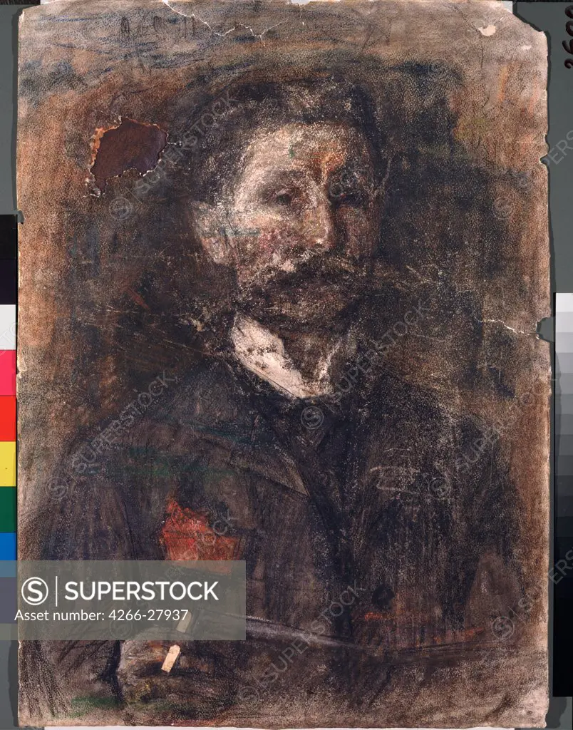 Self-portrait by Vrubel, Mikhail Alexandrovich (1856-1910) / State Tretyakov Gallery, Moscow / Symbolism / 1904 / Russia / Charcoal, pastel and sanguine on cardboard / Portrait / 64x46