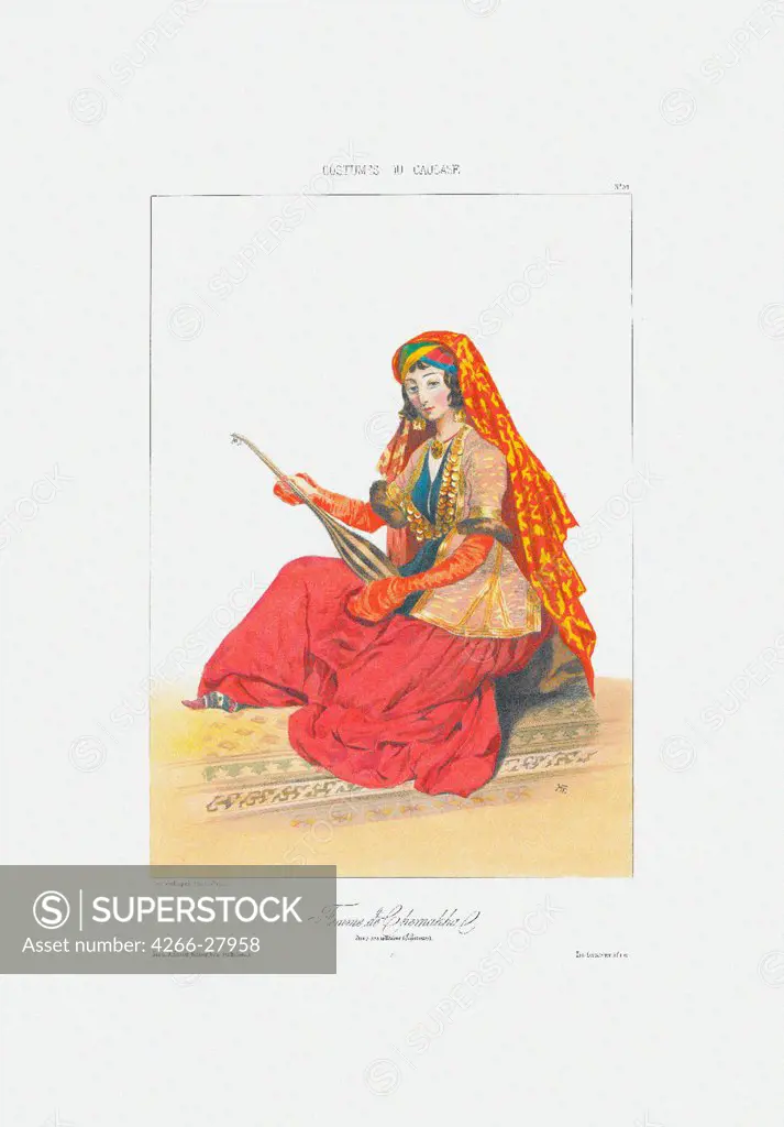 Woman of Shamakhy (From: Scenes, paysages, meurs et costumes du Caucase) by Gagarin, Grigori Grigorievich (1810-1893) / Russian State Library, Moscow / Book design / 1840 / Russia / Colour lithograph / Genre /