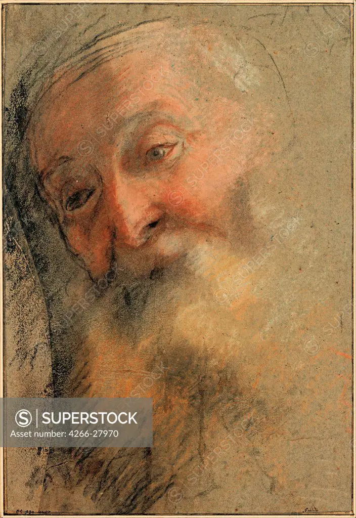 Head of an Old Bearded Man by Barocci, Federigo (1528-1612) / Albertina, Vienna / Mannerism / 1584-1586 / Italy, school of Urbino / Black and white chalk, sanguine, pastel / Portrait / 34,9x23,5