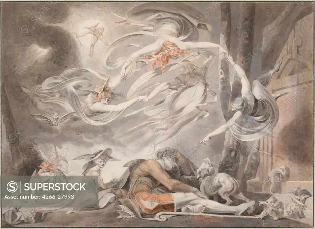 The Shepherd's Dream by Fussli (Fuseli), Johann Heinrich (1741-1825) / Albertina, Vienna / Classicism / 1786 / Schwitzerland / Black and white chalk, sanguine, pastel / Mythology, Allegory and Literature / 40x55