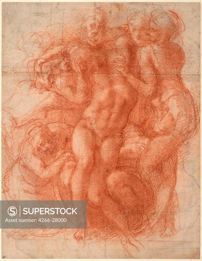 Lamentation by Buonarroti, Michelangelo (1475-1564) / Albertina, Vienna / Renaissance / ca 1530 / Italy, Florentine School / Black chalk and sanguine on paper / Bible / 32x24,9