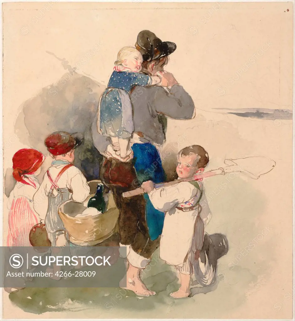 Children on Their Way to Work in the Fields by Fendi, Peter (1796-1842) / Albertina, Vienna / Biedermeier / c. 1840 / Austria / Watercolour on paper / Genre / 15,4x14,1