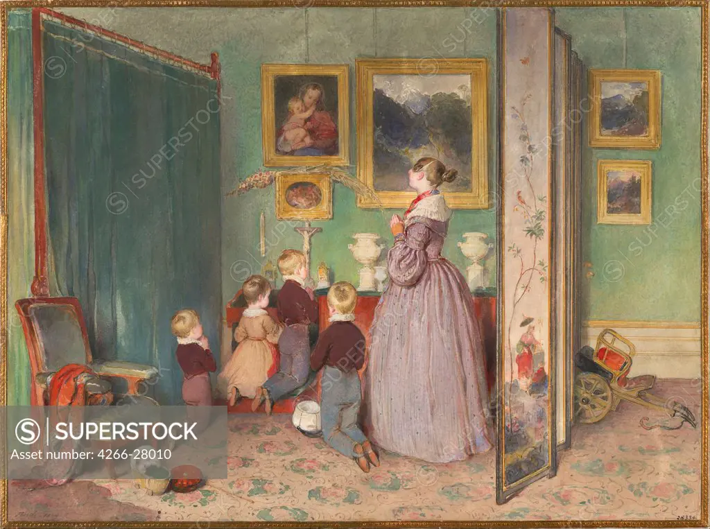 The Evening Prayer (Archduchess Sophie with children) by Fendi, Peter (1796-1842) / Albertina, Vienna / Biedermeier / 1839 / Austria / Watercolour on paper / Genre / 26,2x35,3