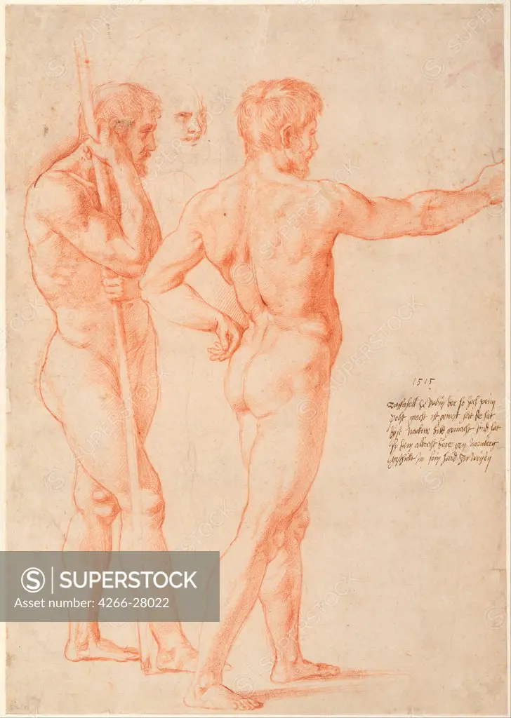 Two Nude Studies by Raphael (1483-1520) / Albertina, Vienna / Renaissance / 1515 / Italy, Roman School / Sanguine on paper / Nude painting / 40,3x28,3