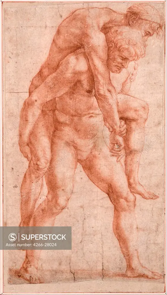 Young Man Carrying an Old Man on His Back (Aeneas and Anchises) by Raphael (1483-1520) / Albertina, Vienna / Renaissance / ca 1514 / Italy, Roman School / Sanguine on paper / Mythology, Allegory and Literature,Nude painting / 30x17,3