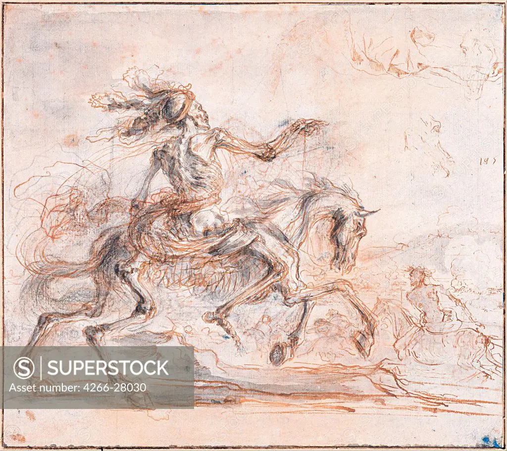 The Death on the Battlefield by Stefano della Bella (1610-1664) / Albertina, Vienna / Baroque / Between 1640 and 1650 / Italy, Florentine School / Pen, brush, red and black chalk on paper / Mythology, Allegory and Literature / 19,5x22