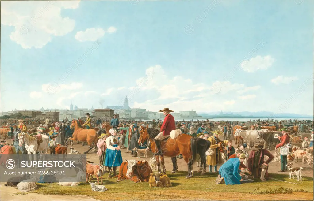 Cattle Market near Genua by Kobell, Wilhelm, Ritter von (1766-1853) / Albertina, Vienna / Classicism / 1820 / Germany / Watercolour and ink on paper / Genre / 52,5x72,1