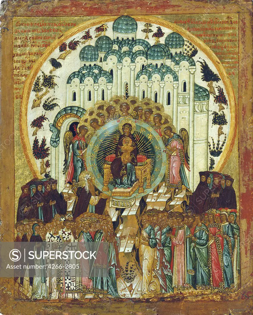 Russian icon, tempera on panel, 16th century, Russia, Novgorod, State Open-air Museum of History and Architecture Novgorodian Kremlin, 24x19, 5