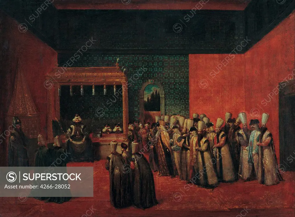 Sultan Ahmed III Receiving a European Ambassador by Vanmour (Van Mour), Jean-Baptiste (1671-1737) / Pera Museum, Istanbul / Orientalism / 1720s / Flanders / Oil on canvas / Genre / 90x121