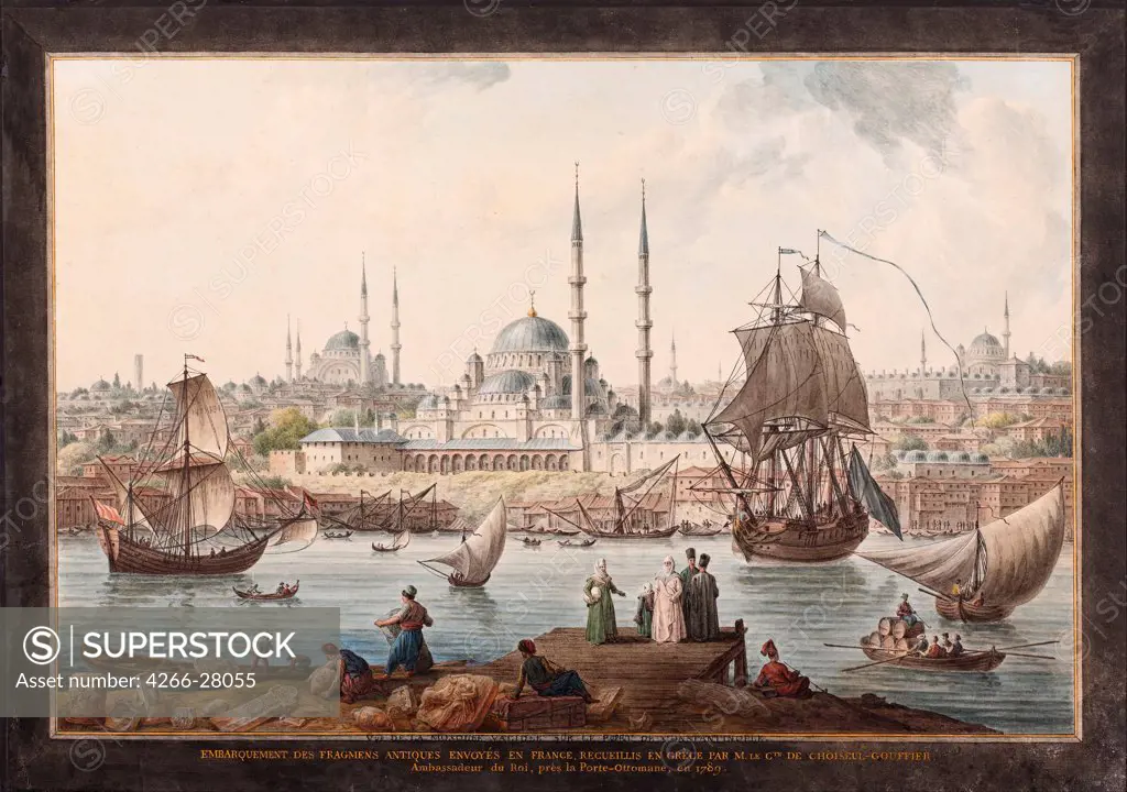 The Yeni Cami and the Port of Istanbul by Hilair, Jean-Baptiste (1753-after 1822) / Pera Museum, Istanbul / Orientalism / Second Half of the 18th cen. / France / Watercolour on paper / Landscape / 40,5x57,5