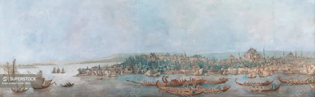 Panorama of Sarayburnu by Cassas, Louis-Francois (1756-1827) / Pera Museum, Istanbul / Orientalism / Late 18th cent. / France / Watercolour on paper / Landscape / 75x237