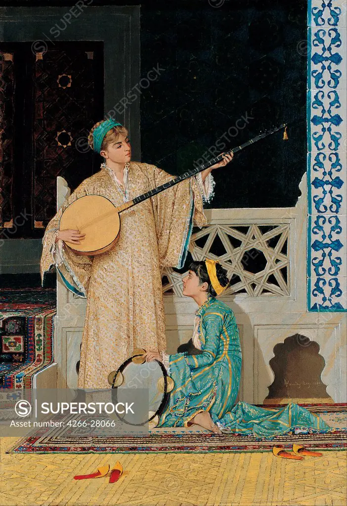 Two Musician Girls by Hamdi Bey, Osman (1842-1910) / Pera Museum, Istanbul / Orientalism / Second Half of the 19th cen. / Turkey / Oil on canvas / Genre / 58x39