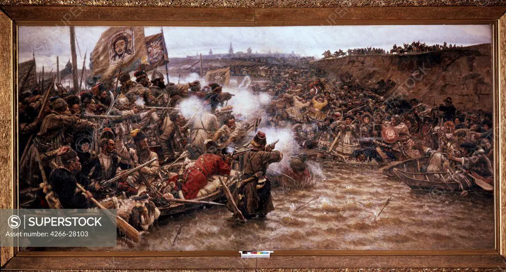Conquest of Siberia by Yermak by Surikov, Vasili Ivanovich (1848-1916) / State Russian Museum, St. Petersburg / Russian Painting of 19th cen. / 1895 / Russia / Oil on canvas / History / 285x599