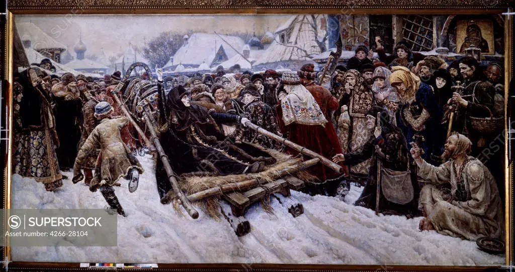Boyarynya Morozova by Surikov, Vasili Ivanovich (1848-1916) / State Tretyakov Gallery, Moscow / Russian Painting of 19th cen. / 1887 / Russia / Oil on canvas / History / 304x587,5