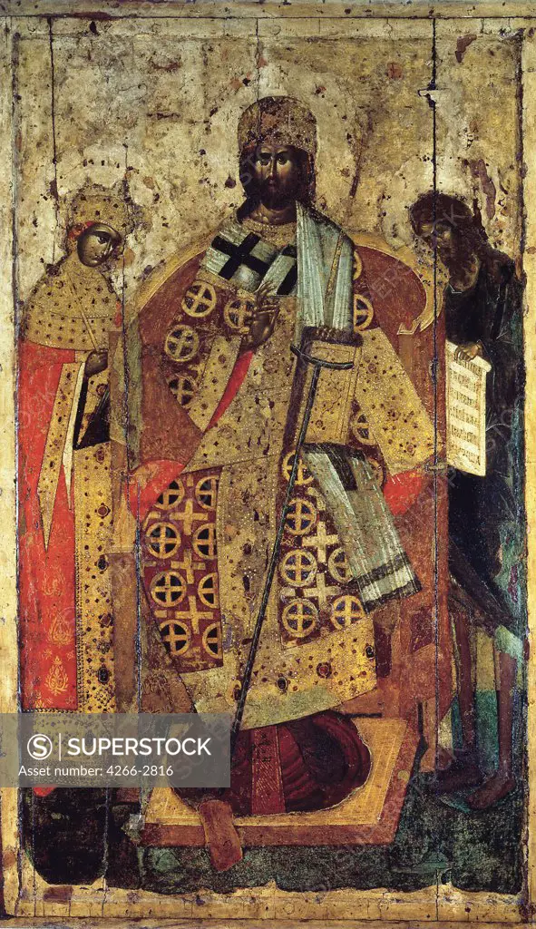 Christ Pantocrator by unknown painter, tempera on panel, 14th century, School of Karelia, Russia, Moscow, Cathedral of Dormition in Kremlin, 203x108
