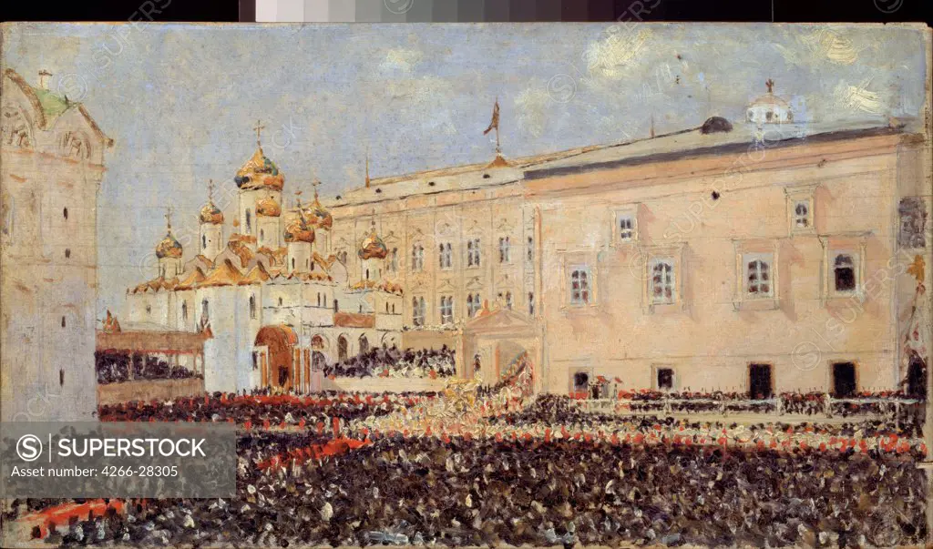 The Coronation of the Emperor Alexander III in the Moscow Kremlin on 15th May 1883 by Vereshchagin, Vasili Vasilyevich (1842-1904) / State History Museum, Moscow / Russian Painting of 19th cen. / 1883 / Russia / Oil on wood / History /