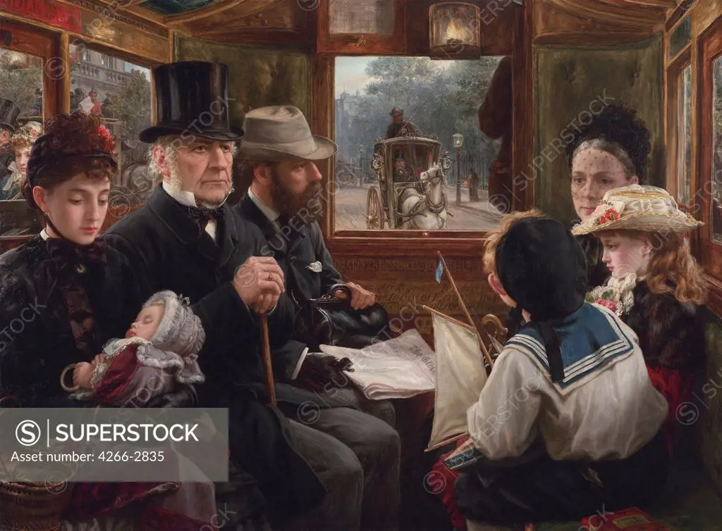 Commuters of Victorian era by Alfred Morgan, oil on canvas, 1885, 1862-1904, Private Collection