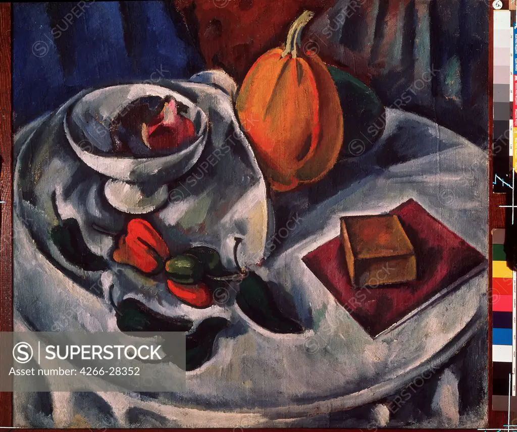 Still life with pumpkin by Kuprin, Alexander Vassilyevich (1880-1960) / State Tretyakov Gallery, Moscow / Russian Painting, End of 19th - Early 20th cen. / 1912 / Russia / Oil on canvas / Still Life / 80x98