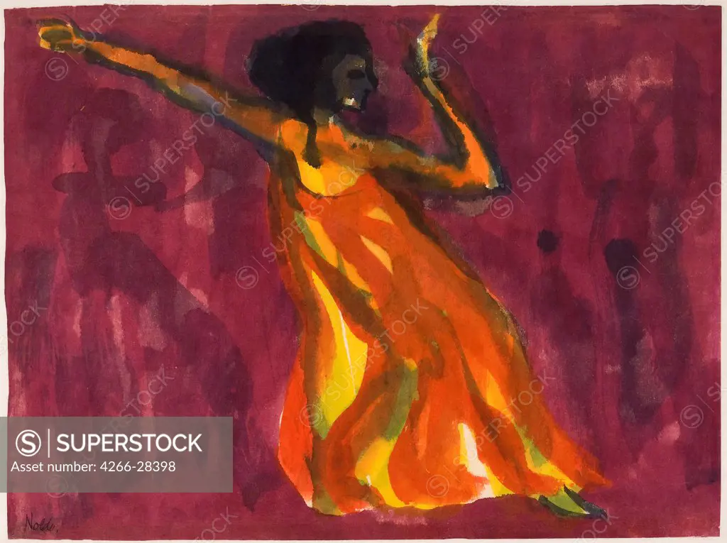 A Dancer by Nolde, Emil (1867-1956) / Private Collection / Expressionism / 1920-1925 / Germany / Watercolour on paper / Music, Dance,Genre / 35x47,5