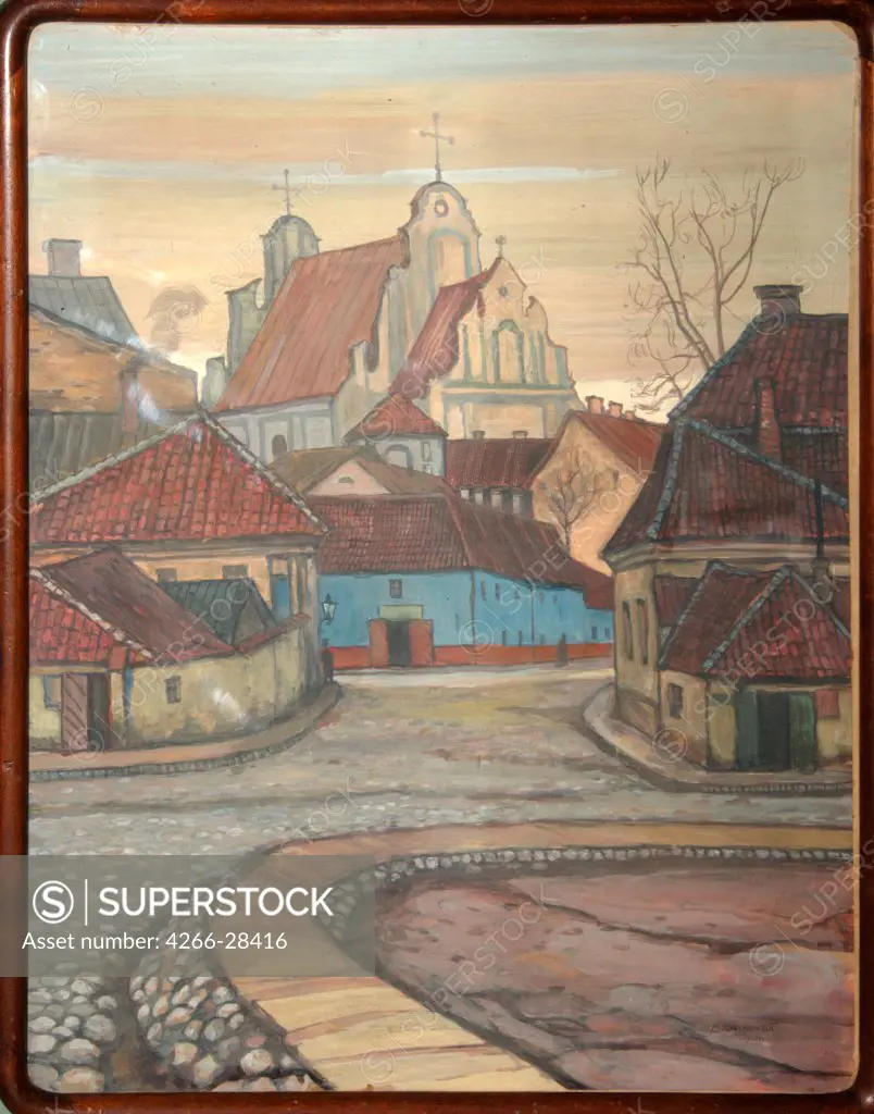 Street in Wilno by Dobuzhinsky, Mstislav Valerianovich (1875-1957) / Regional A. Deineka Art Gallery, Kursk / Russian Painting, End of 19th - Early 20th cen. / 1910 / Russia / Gouache on cardboard / Landscape / 78x60