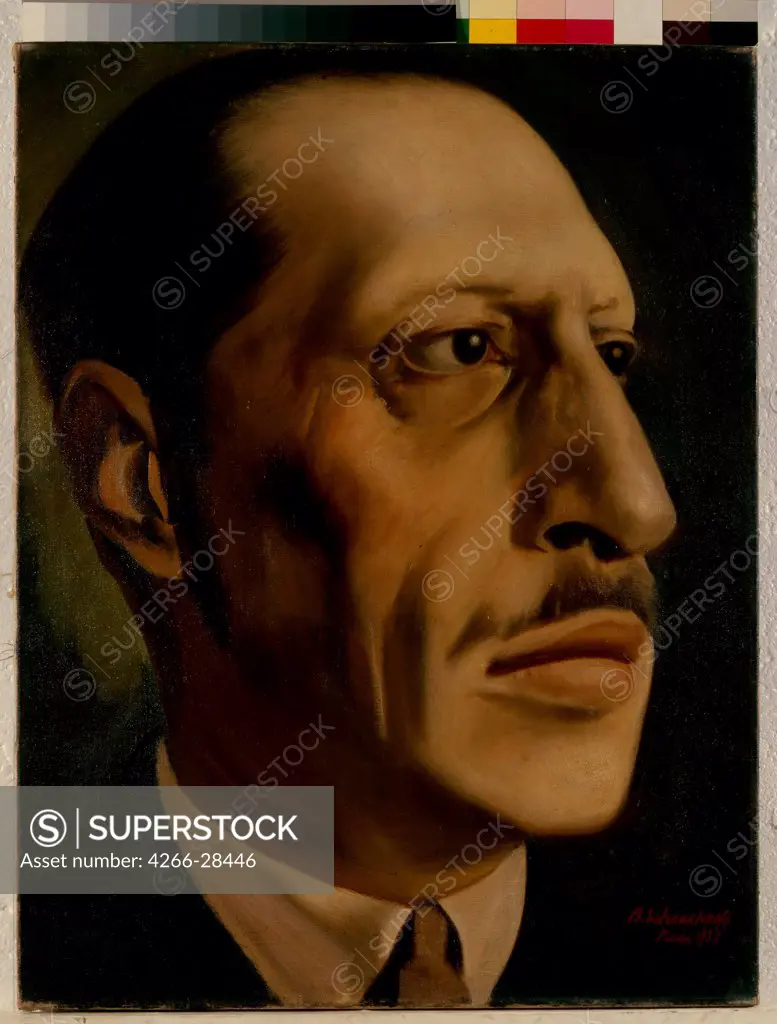 Portrait of Igor Stravinsky by Shukhaev, Vasili Ivanovich (1887-1973) / State Museum of Theatre and Music Art, St. Petersburg / Realism / 1933 / Russia / Oil on canvas / Portrait / 84,5x68